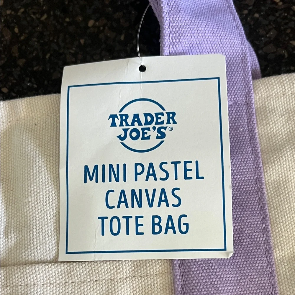 Trader Joe's Mini Canvas Tote in Cream and Pastel Lavender - Picture 2 of 3